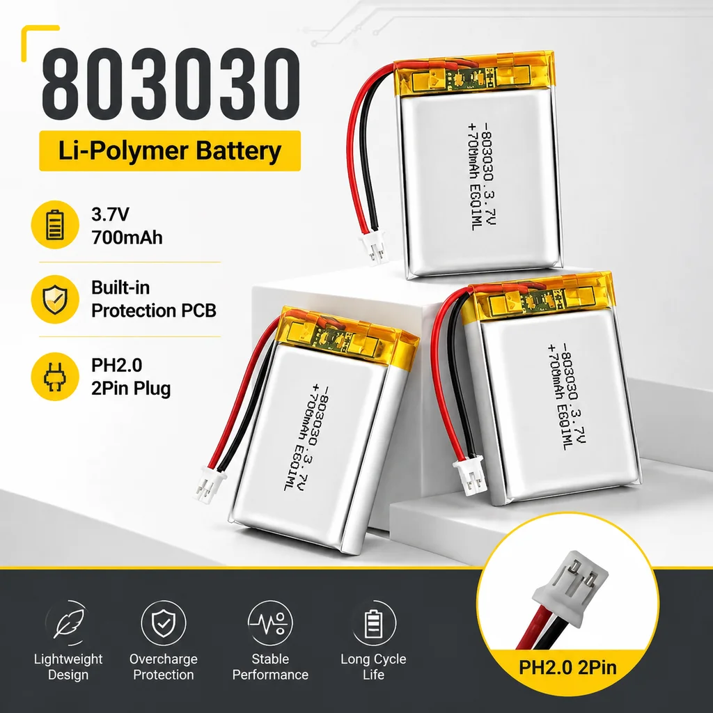 Lithium Polymer Battery 803030 3.7V 700mAh LiPo Replacement Cell for Bluetooth Speaker Beauty Device Breast Pump MP3 MP4