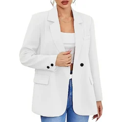 Women Autumn Blazer Solid Color Lapel Single Button Cardigan Warm Formal V Neck Plus Size Office Lady Business Suit Coats S-5XL