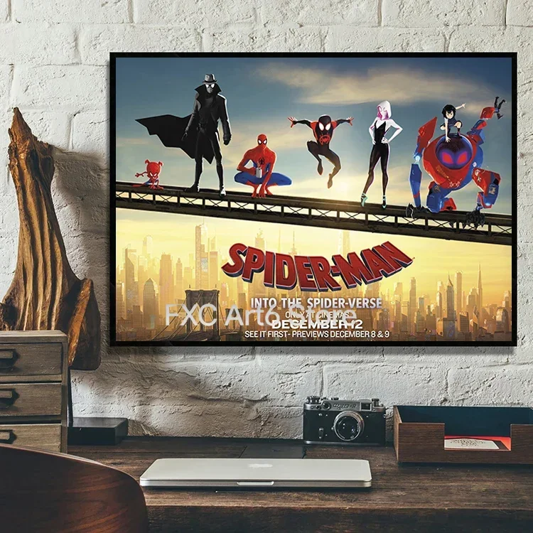 1-teiliges rahmenloses Spider-Man: Into & Across the Spider-Verse Anime-Poster-Set – Retro-Wandkunst aus Kraftpapier für Schlafzimmer, Wohnzimmer