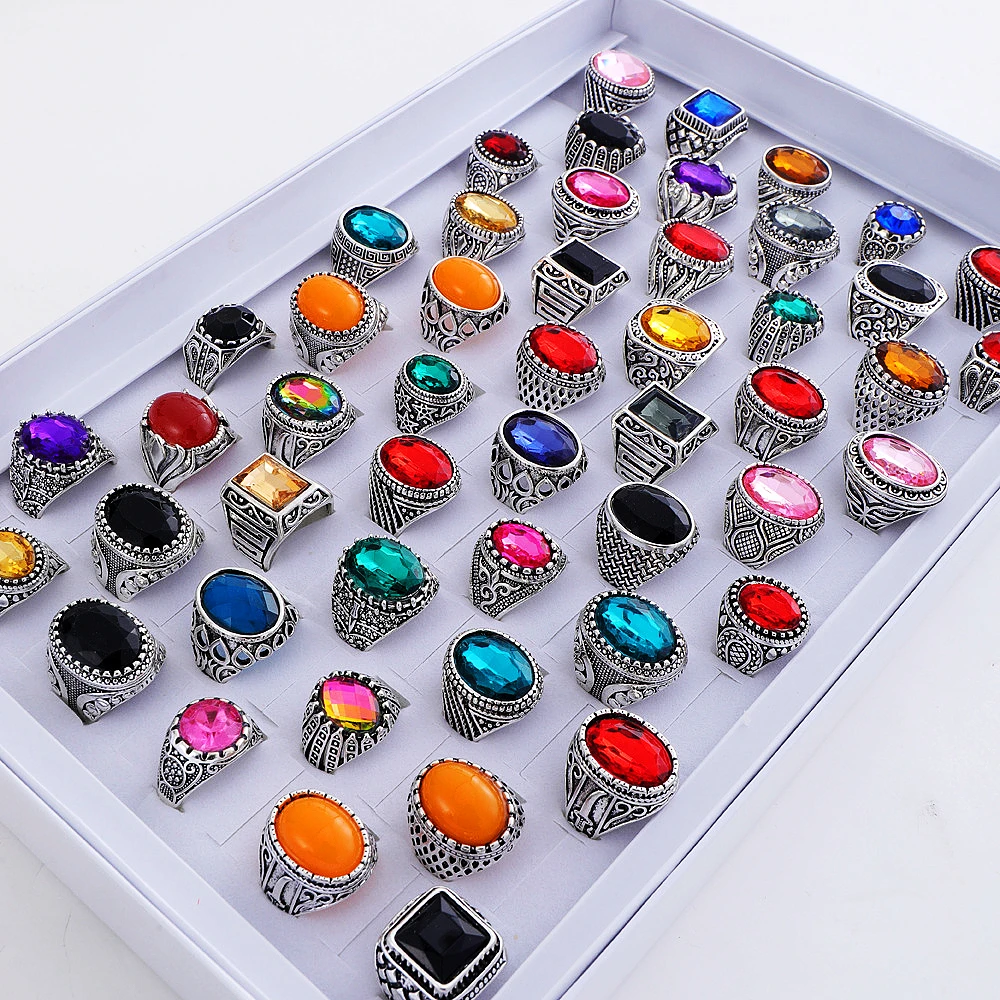 10/20/30/50 قطع الرجعية الملونة الزجاج خواتم للنساء الرجال مزيج اللون خمر مجوهرات هدايا الحفلات مزيج نمط