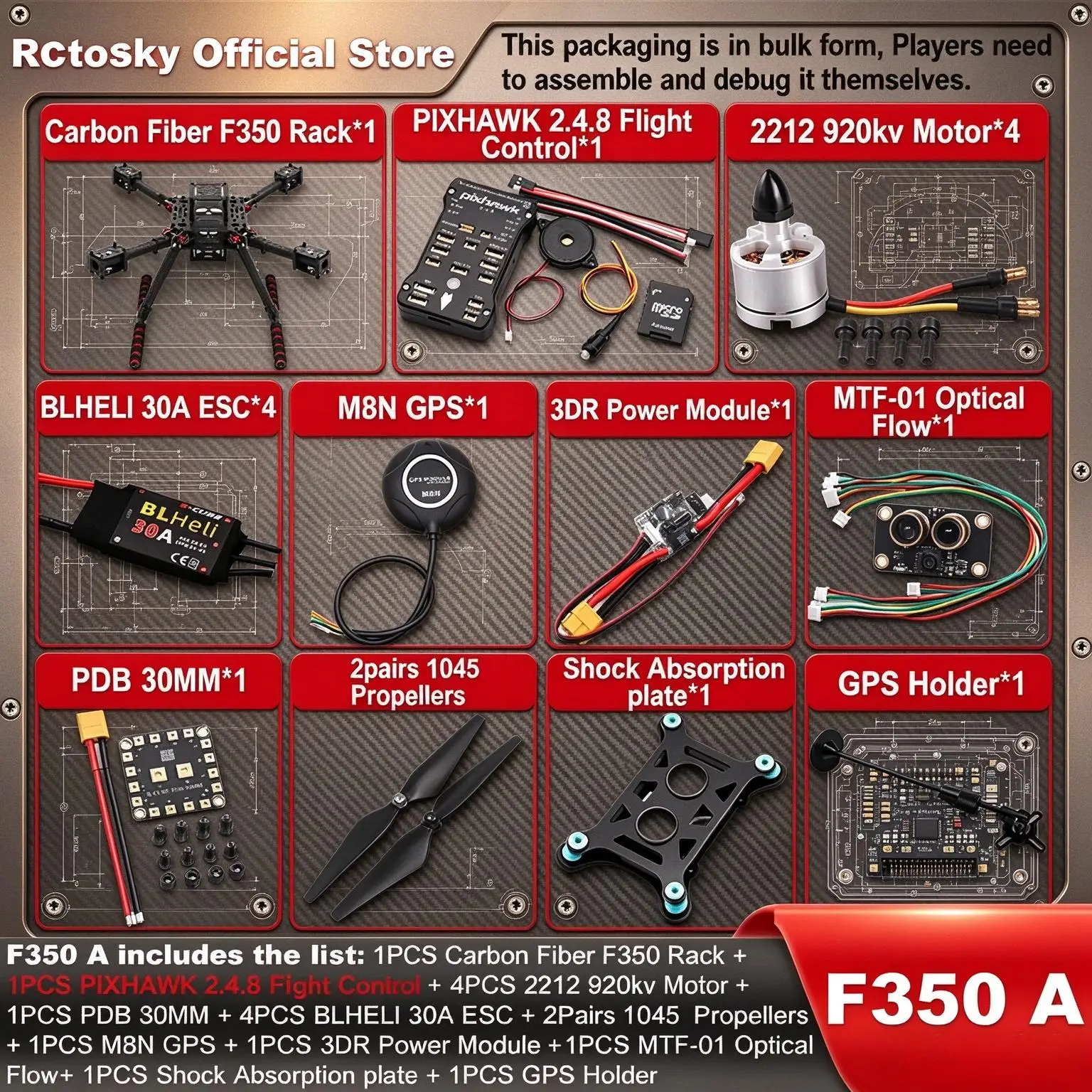 B-CUBE PIXHAWK2.4.8 Flight Control Carbon Fiber 350 Frame Kit Ardupilot Quadcopter BLHELI 30A 2212 Motor ESC Optical Flow