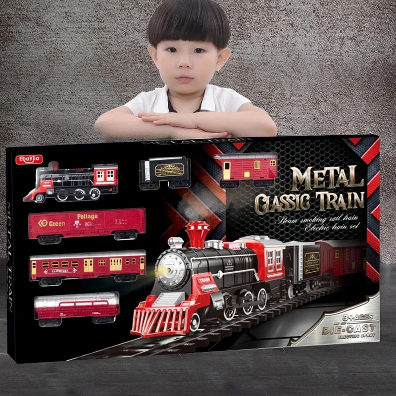 Electric Train Rail Car Simulation Retro Train Model Kids Boy Set Classical Railway Freight Train Toy High Speed Rail Toy