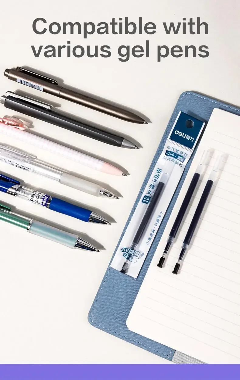 DELI 20 Teile/schachtel Einziehbare Gel Stift Minen 0,5mm Schwarz Blau Rot Farbe Tinte Ersatz Gel Tinte Stift Einzelnen Beutel verpackung Schreibwaren – Detail 6