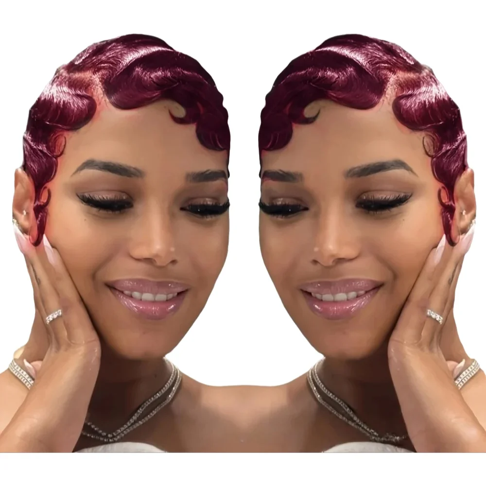 Perruque Lace Front Wig naturelle brésilienne Remy, cheveux humains, 13x4, densité 180%, coupe Pixie, aspect naturel, noire, 99j