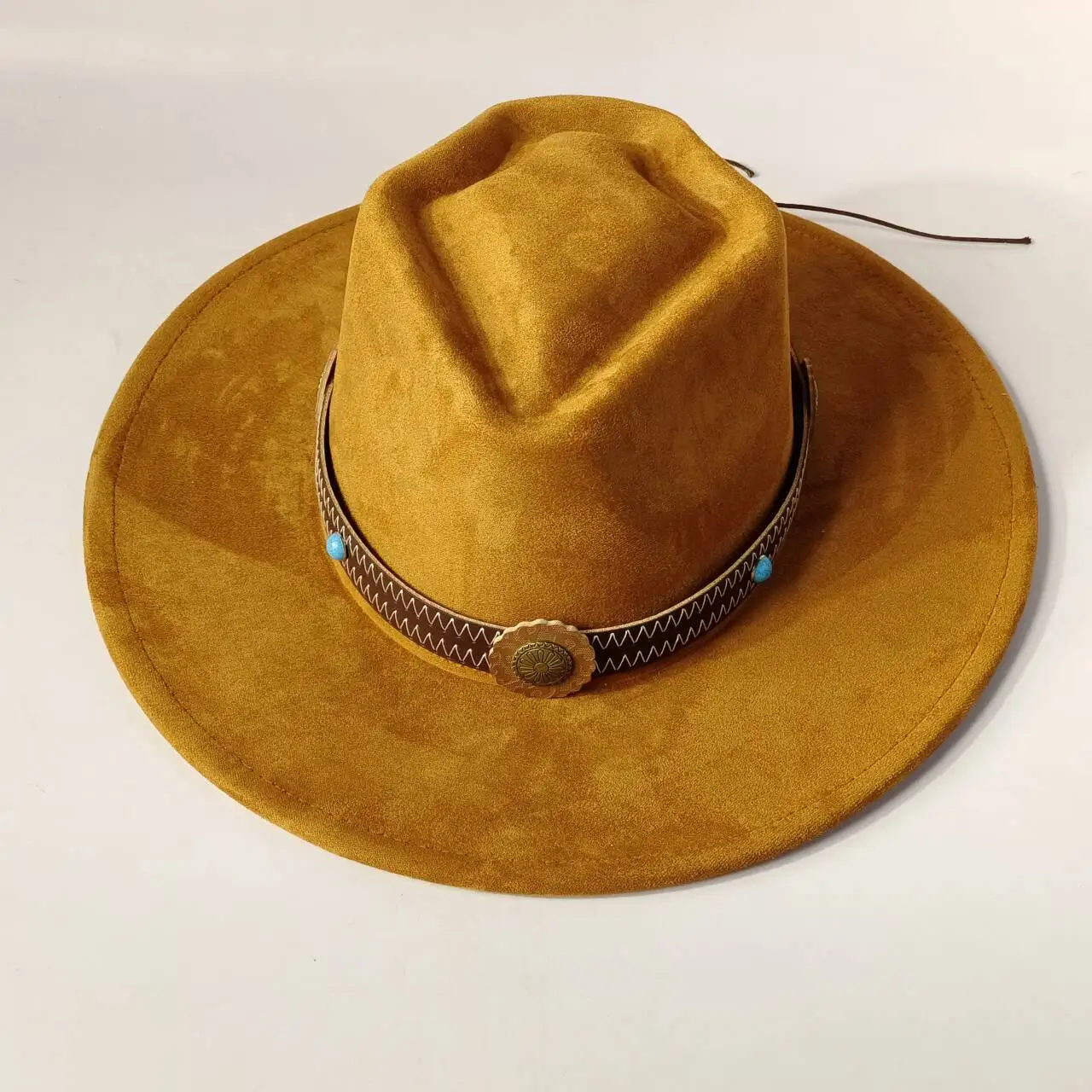 khaki Arrow top Vegan Suede 8.5cm Wide Brim Hat Blank with Logo Engraving Heart Crown Blank Hat for Burning  sombrero hombre