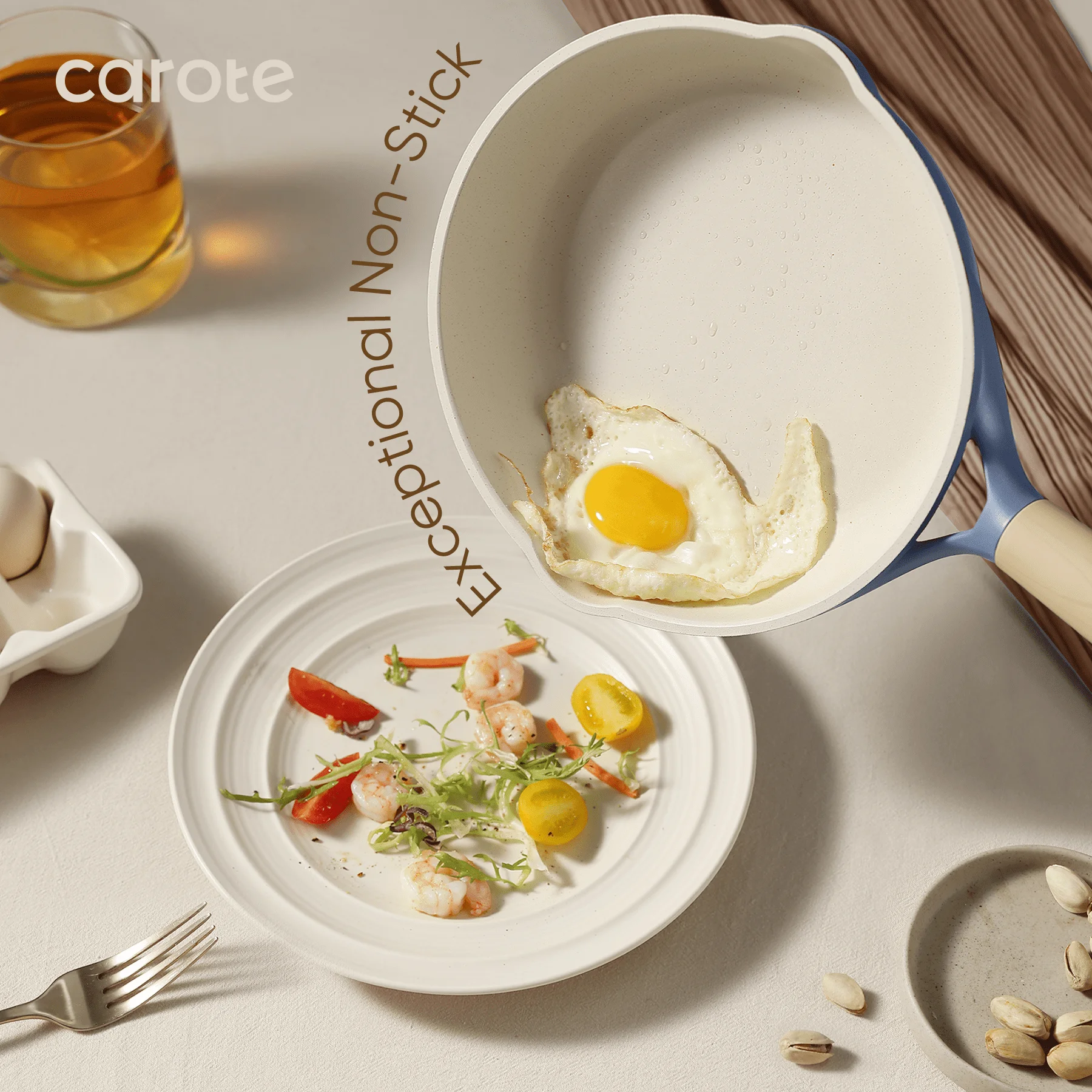 Carote Nonstick Cookware Sets, 15 Pcs Granite Non Stick Pots and Pans Set, Induction Cookware, Blue