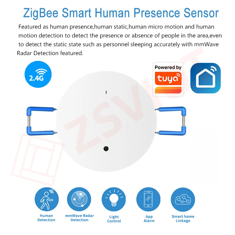 Nuovo rilevatore di presenza umana Tuya WiFi/ZigBee Sensore di rilevamento radar mmWave Luminosità della luce Funzione 2 in 1 Corpo umano