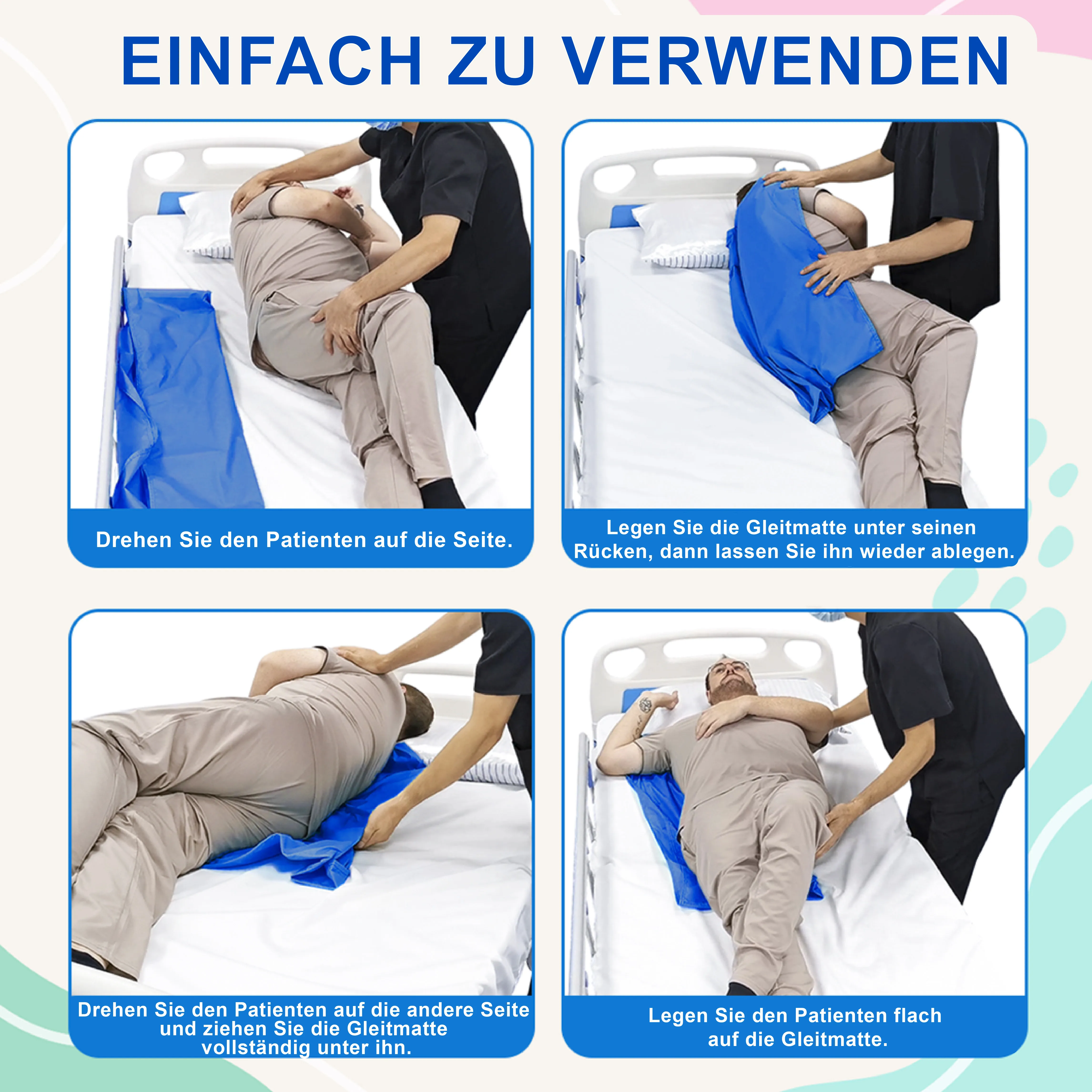 Ehucon Tubular Transfer Slide Sheet for Moving Patients, Pull-Out Slide Sheet and Sliding Board for Transferring,Deep Blue 1pc