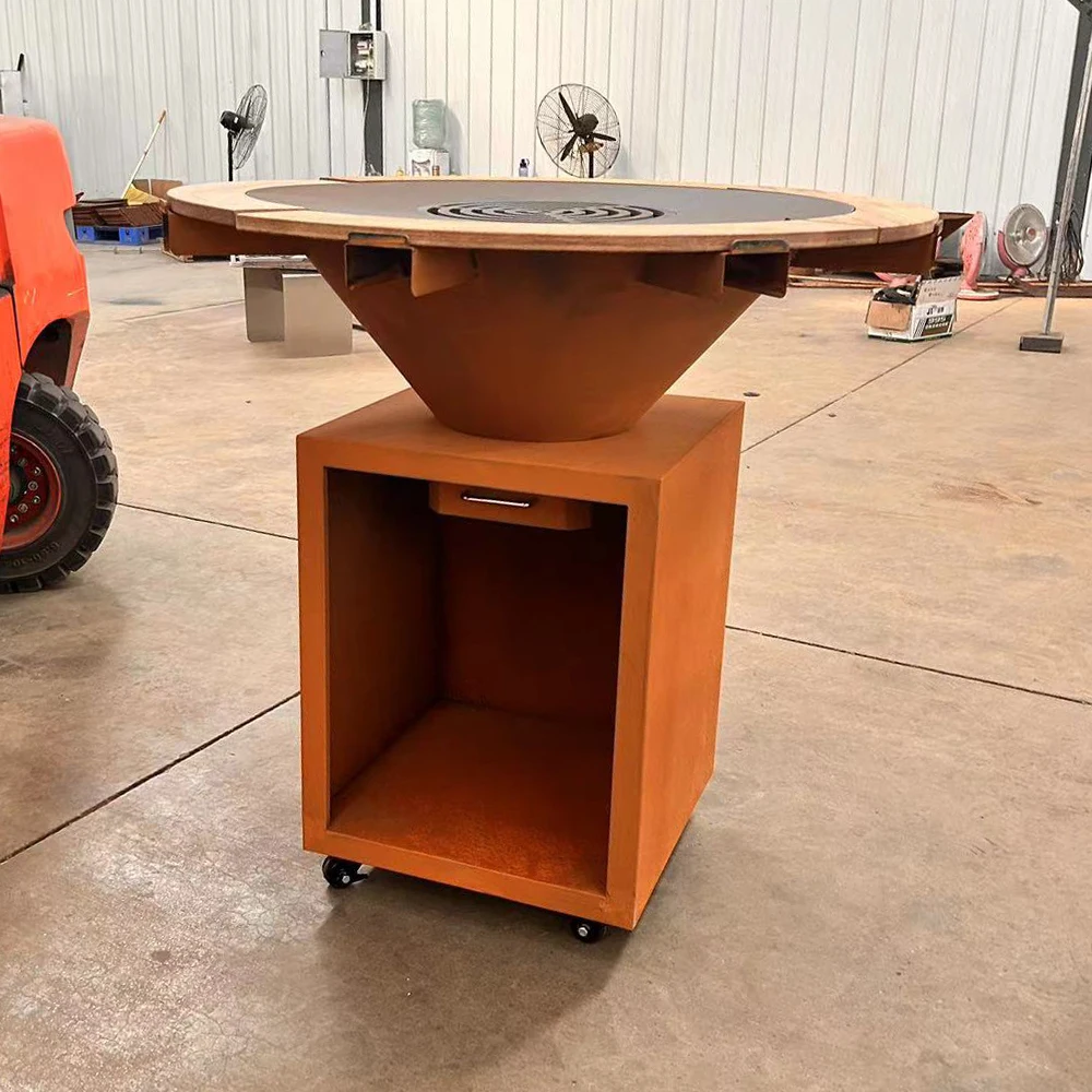 Outdoor Heavy Duty Rust Corten Bbq Wood Burning Garden Fire Pits Picnic Barbecue Corten Steel Smokeless BBQ Grills