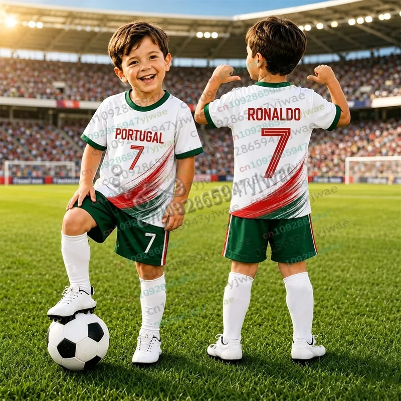 Set Maglia e Pantaloncini da Calcio Ronaldo N.7 26/27 per Tifosi PORTOGALLO, Completo Sportivo 2 Pezzi per Uomo, Donna e Bambini