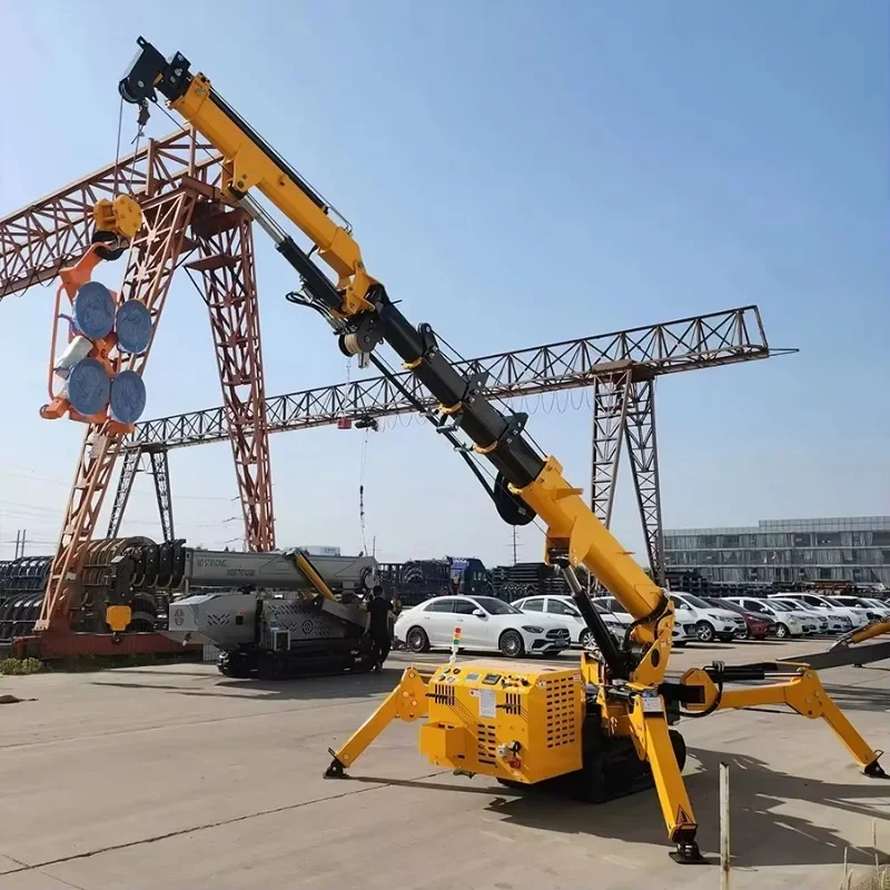 3ton Diesel Electric Spider Crane 14m Construction Small Lift Spider Crane with Fly Jib Man Basket Glass Suction Cup