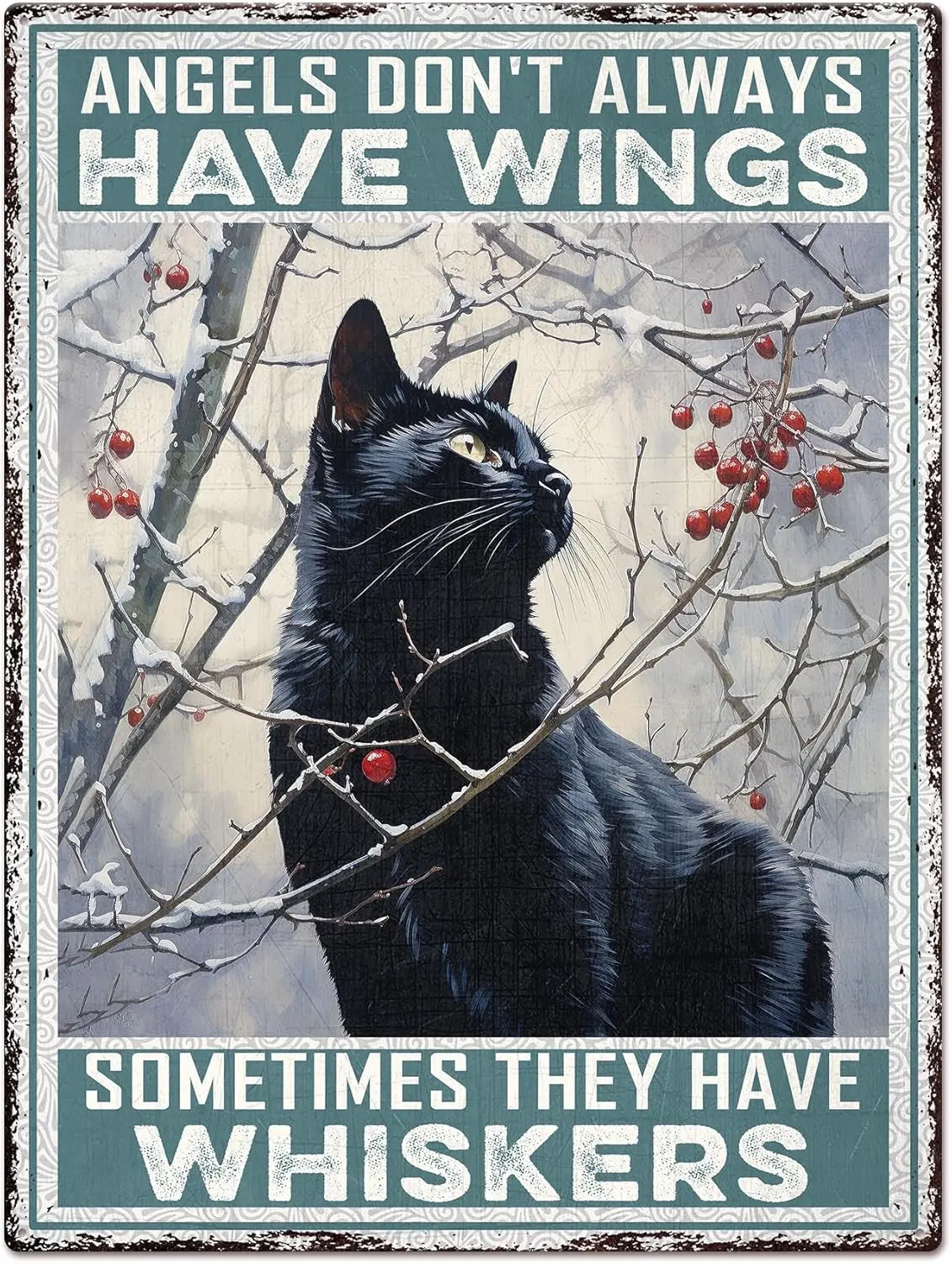 Artsy Woodsy Angels Dont Always Have Wings Sometimes They Have Whiskers Black Cat Metal Tin Sign, Christmas Cat Lovers Gifts, Ho