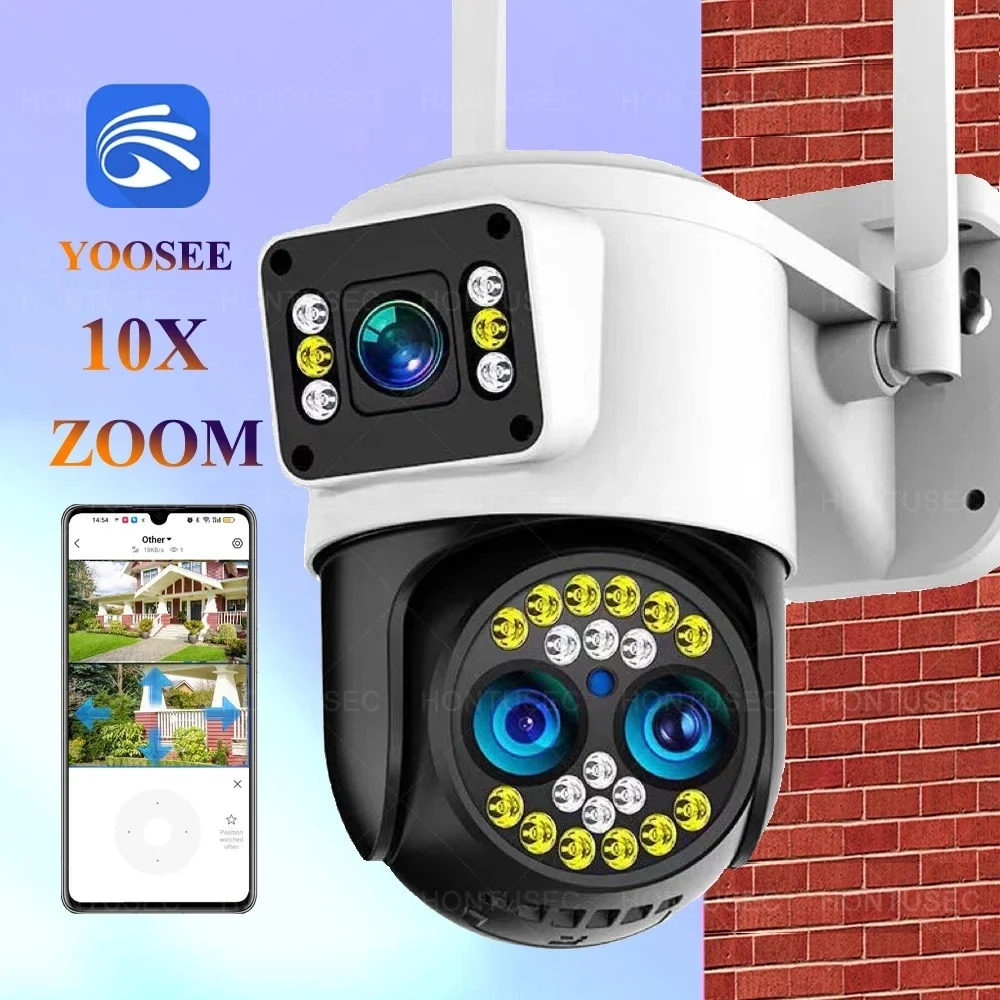 

Yoosee 4K 8MP Three Lens Dual Screens 10X Zoom Wifi PTZ Camera Two Way Audio Color Night Vision Auto Tracking Outdoor IP Camera