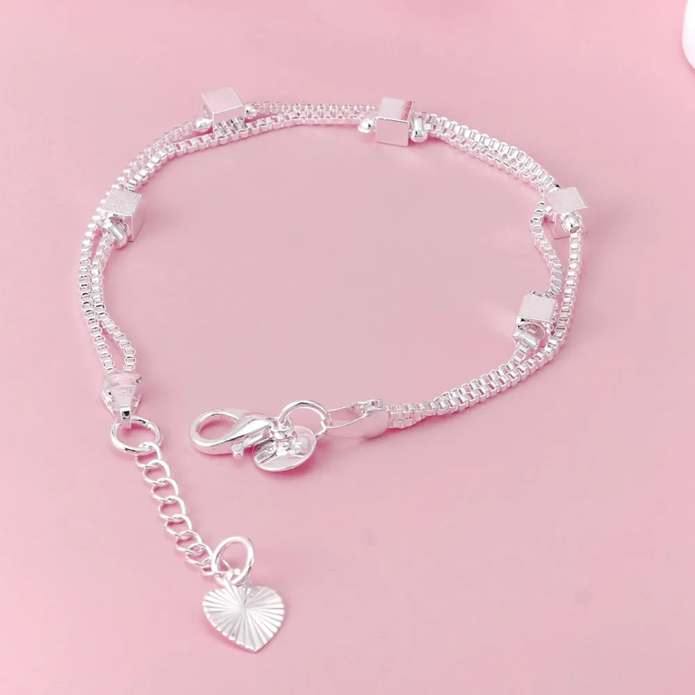 Hot 925 Sterling silver cute Lucky square box chain bracelets for women fashion party wedding engagement Jewelry Christmas gifts