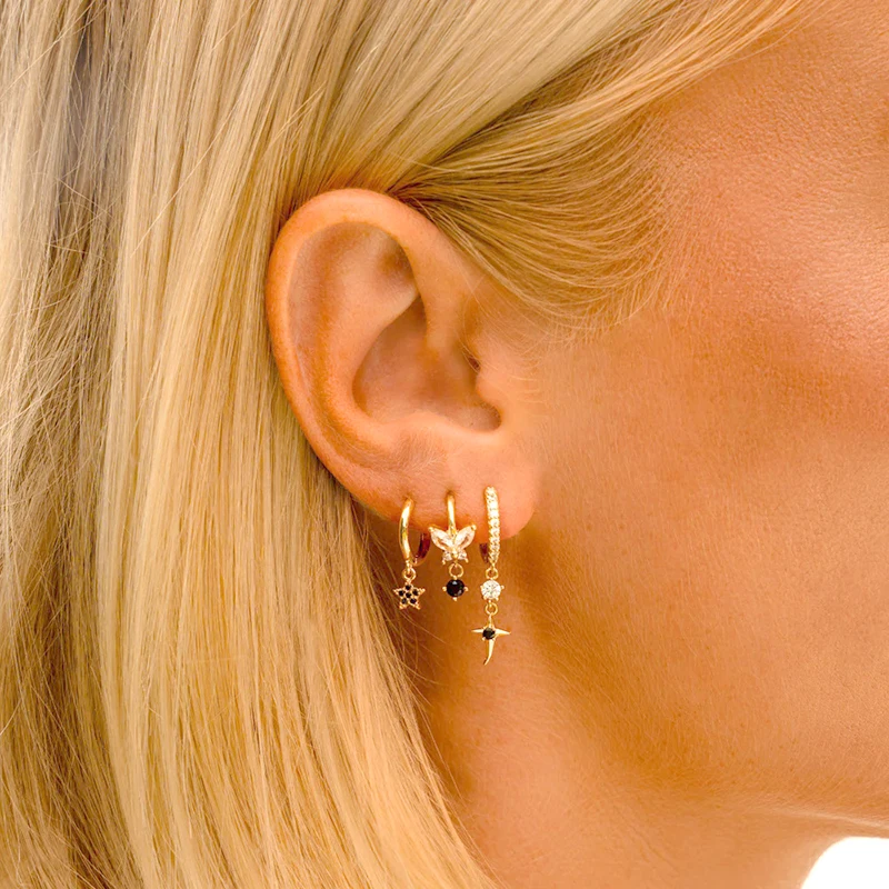 925 Sterling Silver Ear Needle Metal Light Front Pendant Hoop Earrings Women Minimalist Punk Gold Earrings Personality Jewelry