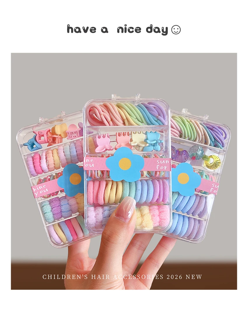 100 Stück/Box 2026 Neue Bonbonfarbene Koreanische Haaraccessoires für Kinder Hochelastische Schonende Haargummis Haarklammern für Mädchen Kleinkind Geschenk – Detail 2