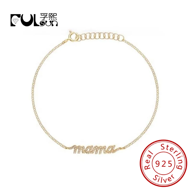 

Delicate Pave zircon CZ letters MAMA Bracelet jewelry Dainty 925 Sterling Silver 14K Gold plated bracelet for Mother's Gift