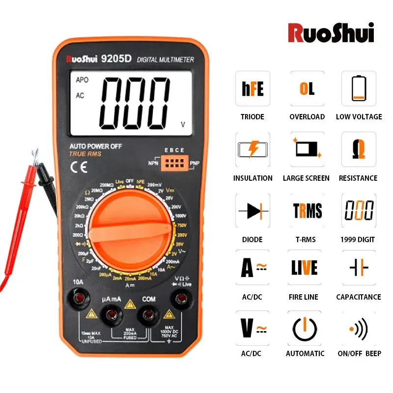 Digital Multimeter 9205D Electrician Tester Tools Inductance 20H High Precision Capacimeter New Large Screen Auto Range Tester