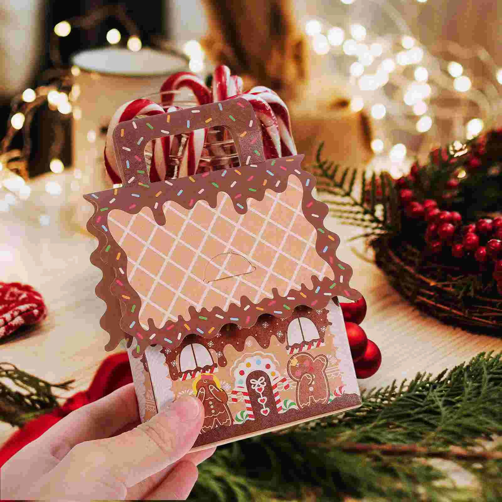 10 Pcs Xmas Candy House Treat Bags Gingerbread Box Gift Boxes Christmas Party Decoration Cardboard