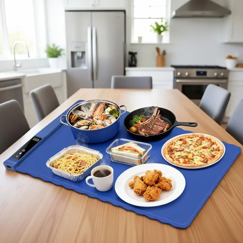 

Food Warming Mat, Electric Buffet Warming Tray, Fast Heating, Rollable, Portable, Timed Function, Blue 30x18 inch