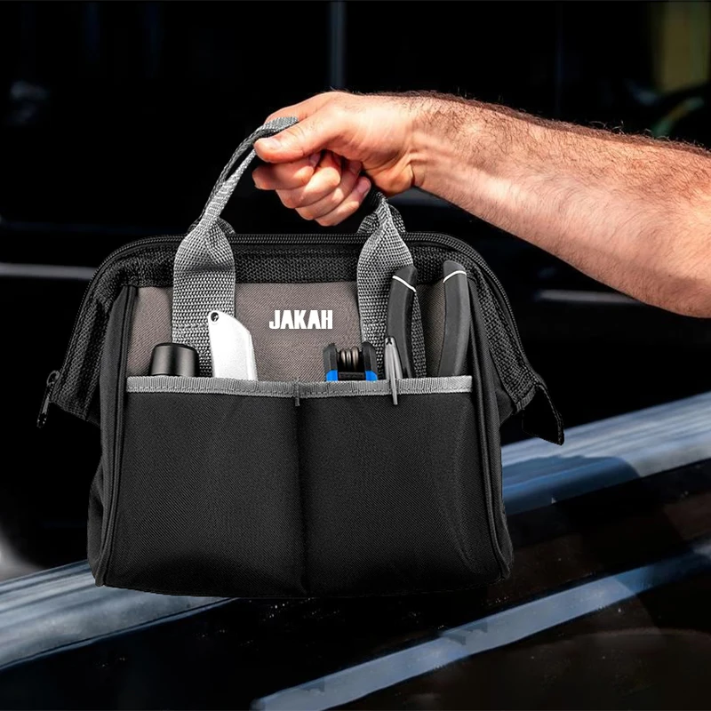 Bolsa de ferramentas longas de 18 polegadas e bolsa de ferramentas de 10 polegadas com bolsos, sacola de ferramentas de boca larga com zíper eletricista carpinteiro JKL-103