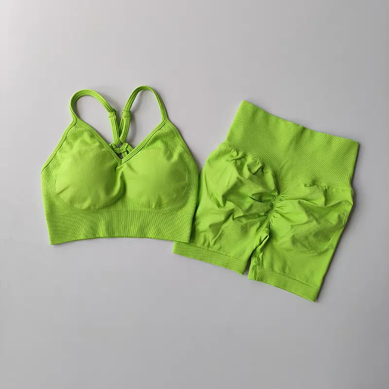 Women's High Waist Yoga Sets Workout Gym Clothing 2 Pcs Sports Suits Fitness Sets Tracksuit Sportswear Shorts Sets