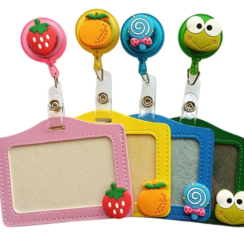 Badge Reel Nurse Doctor Work Pass Card Cover Retractable Badge Reel with Horizontal PU ID Holders Tag Name Badges Sleeve