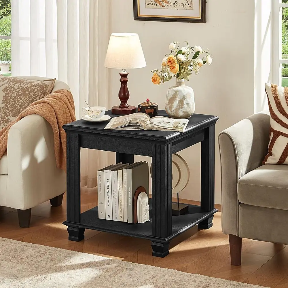

Farmhouse End Table,Large Side Table with 2-Tier Storage Shel,Rustic Wood End Tables or Living Room,Square Tea Table