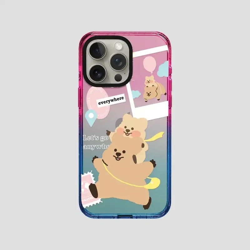 Brown Bear Cartoon 2.5 Acrylic Gradient Border Phone Case Cover for IPhone 12 13 14 15 Pro Max Case