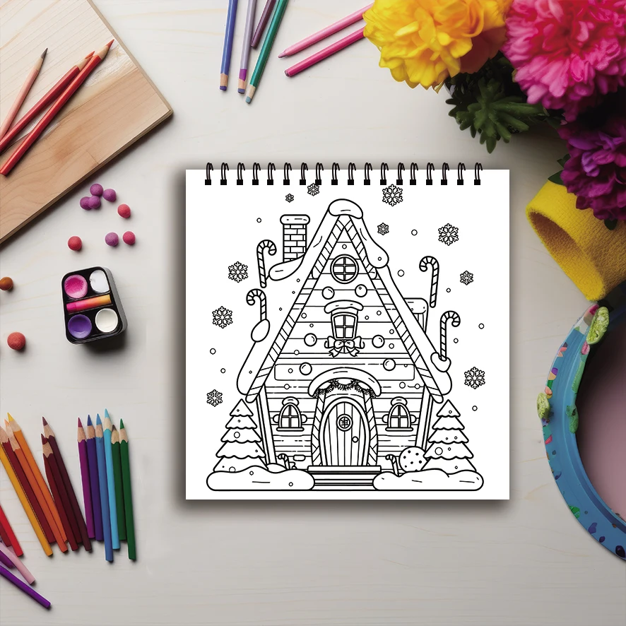 Coloring Book - 7.87x 7.87 inches 32 pages Cookie House Coloring Book - Perfect gift for family or friends