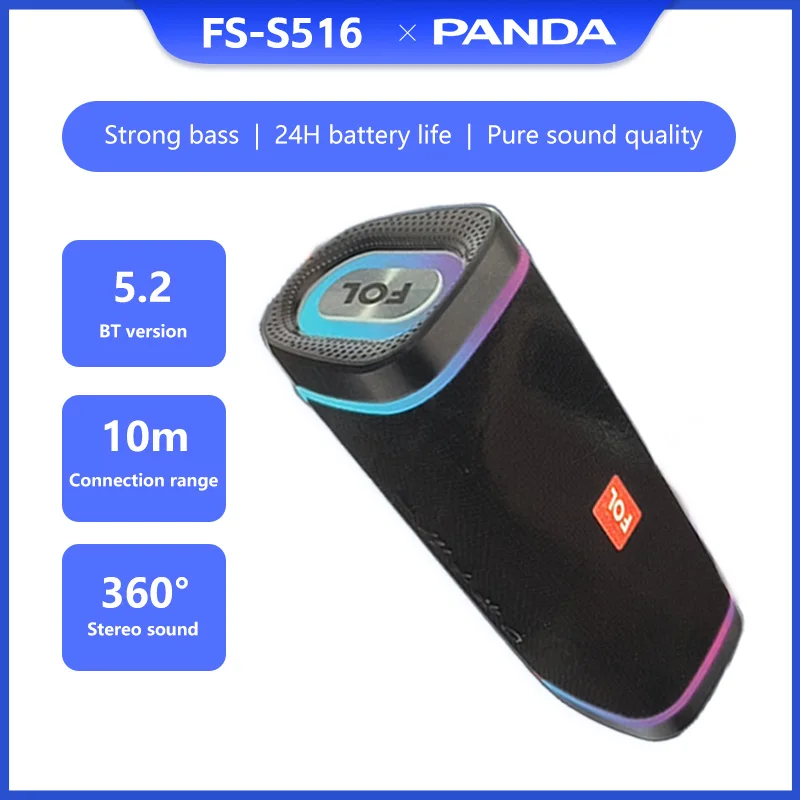 

FS-S516 Portable Bluetooth Speaker Surround Sound Flashing BT/USB/TF/AUX/FM/TWS/LED Home Audio for Camping Hiking Family Party