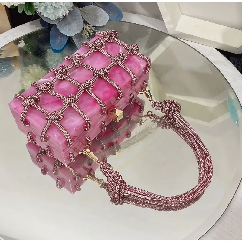 2024 New Handbag Luxury Design High Quality Evening Bag Diamonds Clutch Acrylic Armpit Square Bag Women\'s Purse Wedding Bag