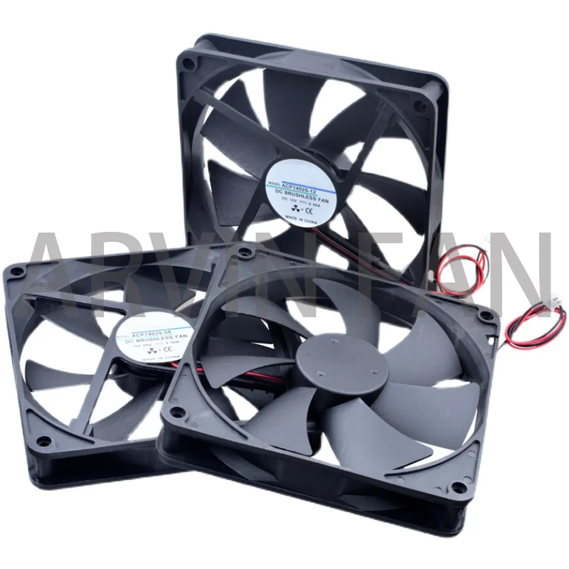 Ventilador de refrigeración ACP14025 de 14cm, 140mm, 140x140x25mm, CC de 5V, 12V, 24V, 2 pines, adecuado para caja de PC, fuente de alimentación, enrutador, inversor