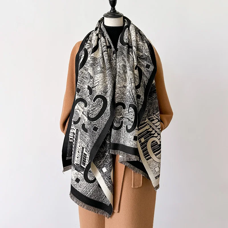 Autumn and winter 2024 retro style new scarf outerwear women\'s imitation cashmere feel thickened Paisley muffler shawl