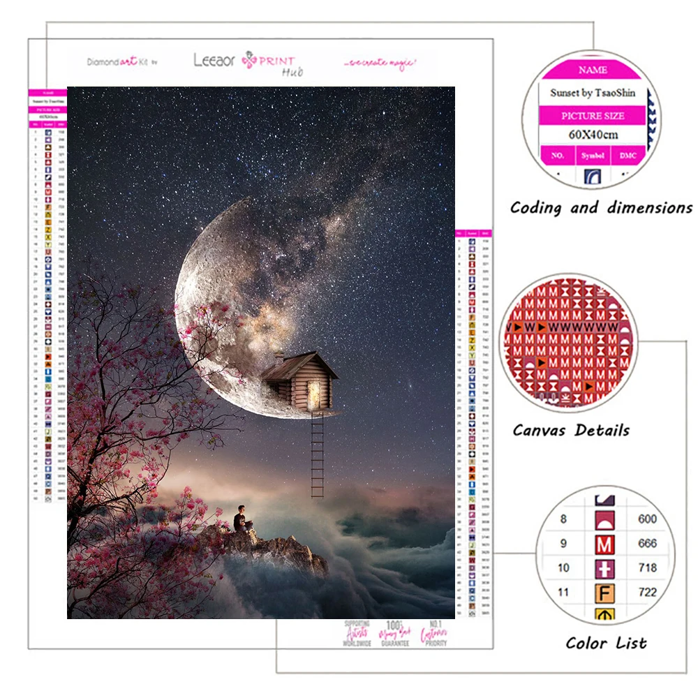 Diamond Painting Moon Star Sky Landscape Drawing Diamond Cross Stitch Set Home Living Room Decoration Handicrafts Stray Kids 5D