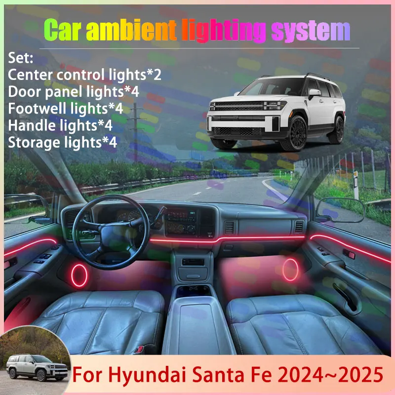 

For Hyundai Santa Fe 2024 2025 2026 MX5 MK5 2/18 in 1 Car Atmosphere Light Lamp RGB Shade Ensemble Streamer Atmosphere Set Parts