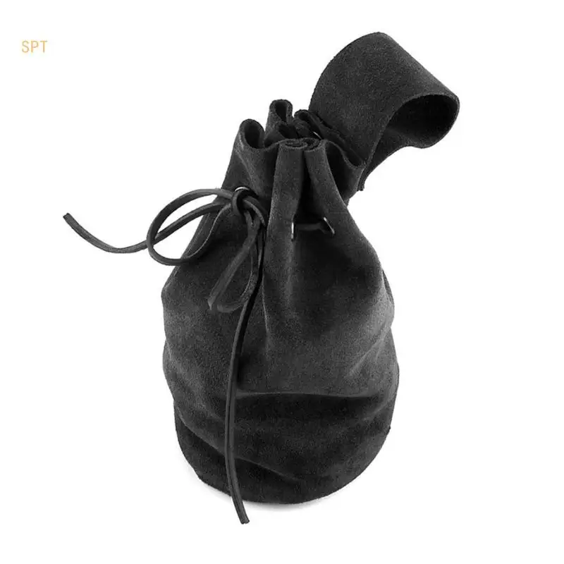 Bolsa cinto camurça medieval vintage bolsa cintura portátil com cordão 714F