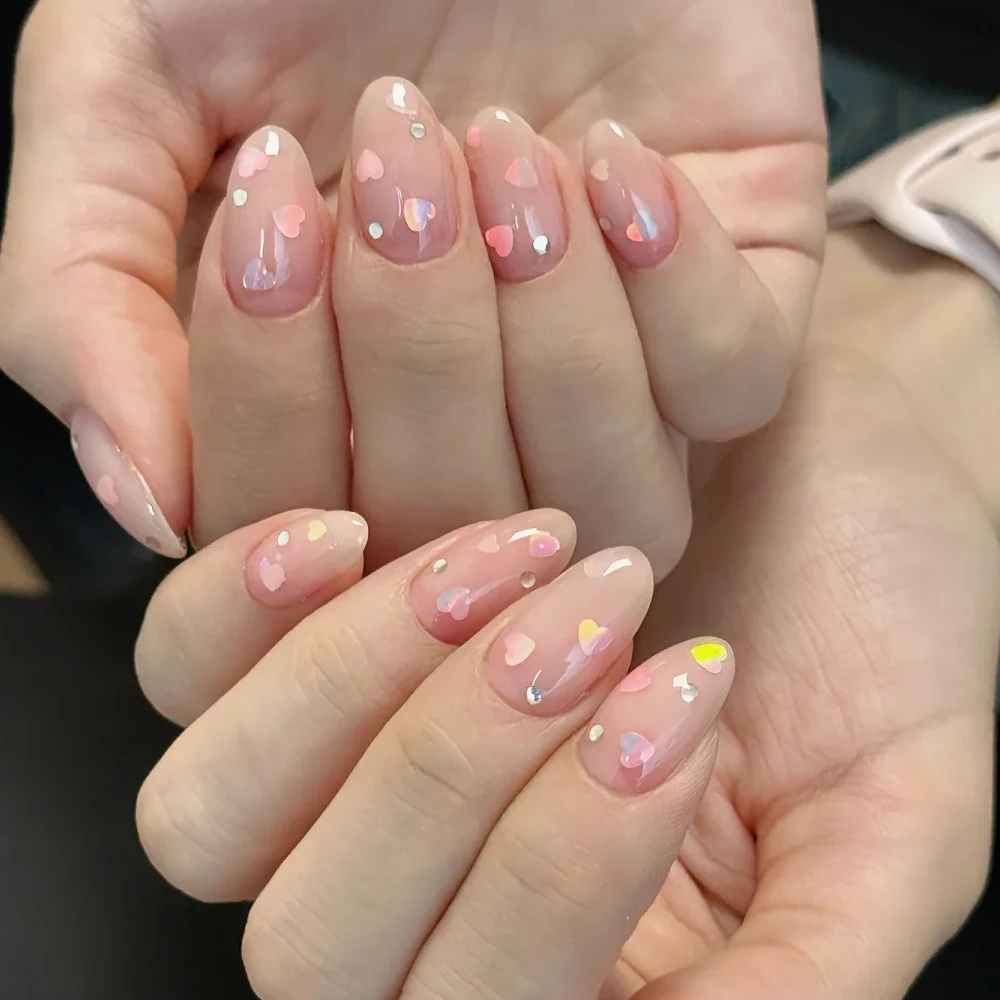 6pcs Laser Silver Pink Heart Nail Art Decals 3D Metallic Silver Effect Love-Heart Nail Stickers For Women Valentine' Nail Decor