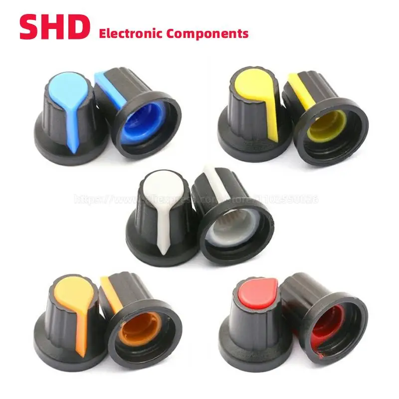 

20PCS WH148 Potentiometer Knob Kit Plastic Knobs Cap 6mm Shaft Hole AG2 Yellow Orange Blue White Red Green