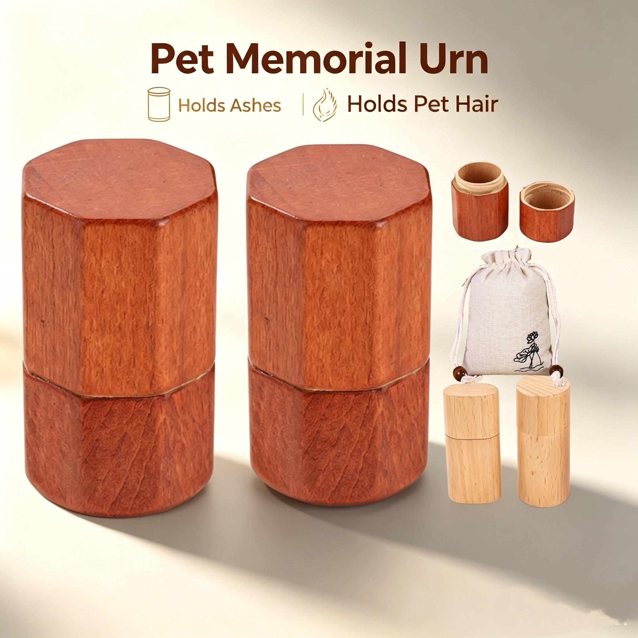 L13 Mini Urna Conmemorativa Portátil de Madera Natural Sólida, Pequeño Tarro de Madera para Guardar Cenizas de Mascotas, Pelo de Perro o Gato, Dientes de Animales Pequeños