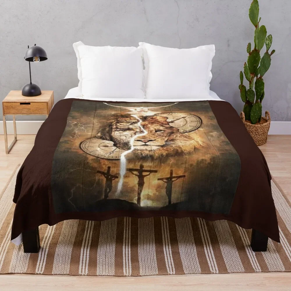 

Jesus and the Lion 3 Crosses White Dove Throw Blanket Cozy Light Blanket for Travel Camping Picnic