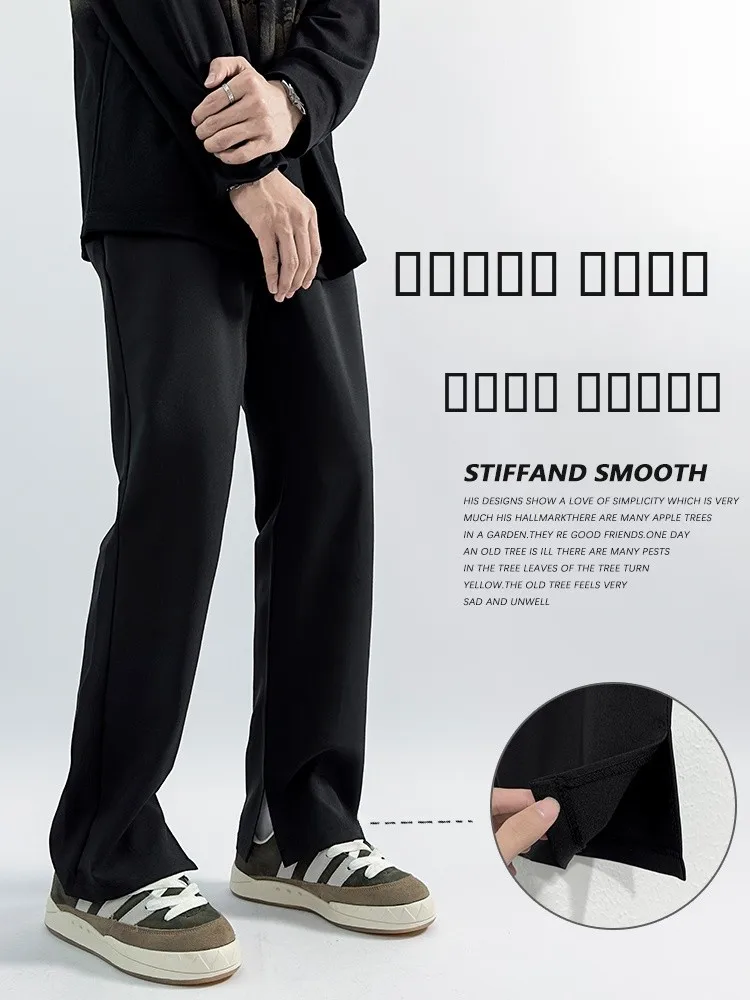 

Cleanfit American Sle Casual Pants Men Loose Straight Leg Design Side Open Micro Flared Leisure Trousers Youth Faion