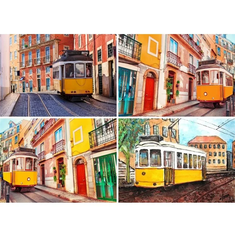 Tram Lisbon Portugal Scenery 5D DIY Diamond Painting Full Square Round Diamond Embroidery Cross Stitch Kits Mosaic Craft Hobby