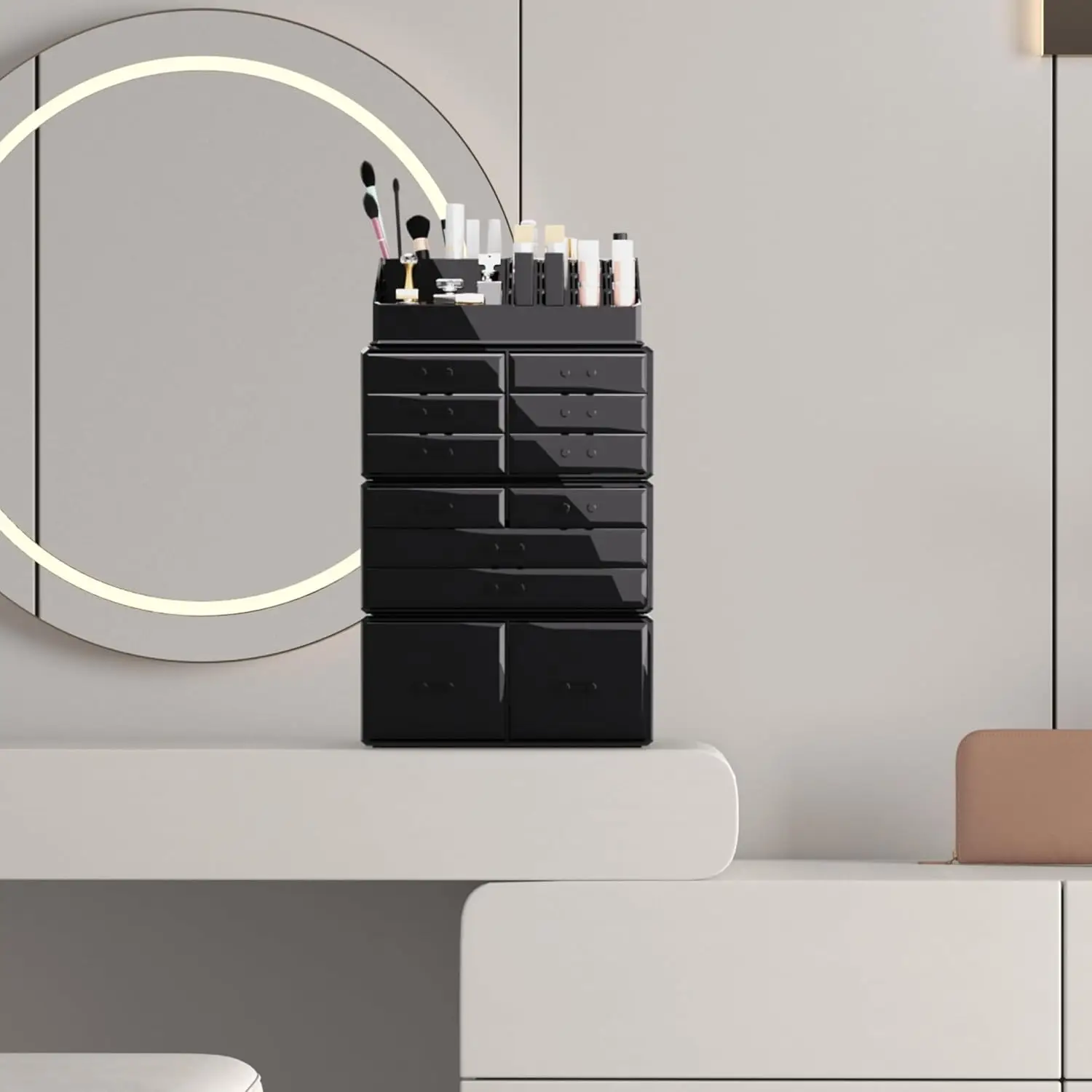 

Makeup Cosmetic Organizer Storage Drawers Display Boxes Case with 12 Drawers (Black)