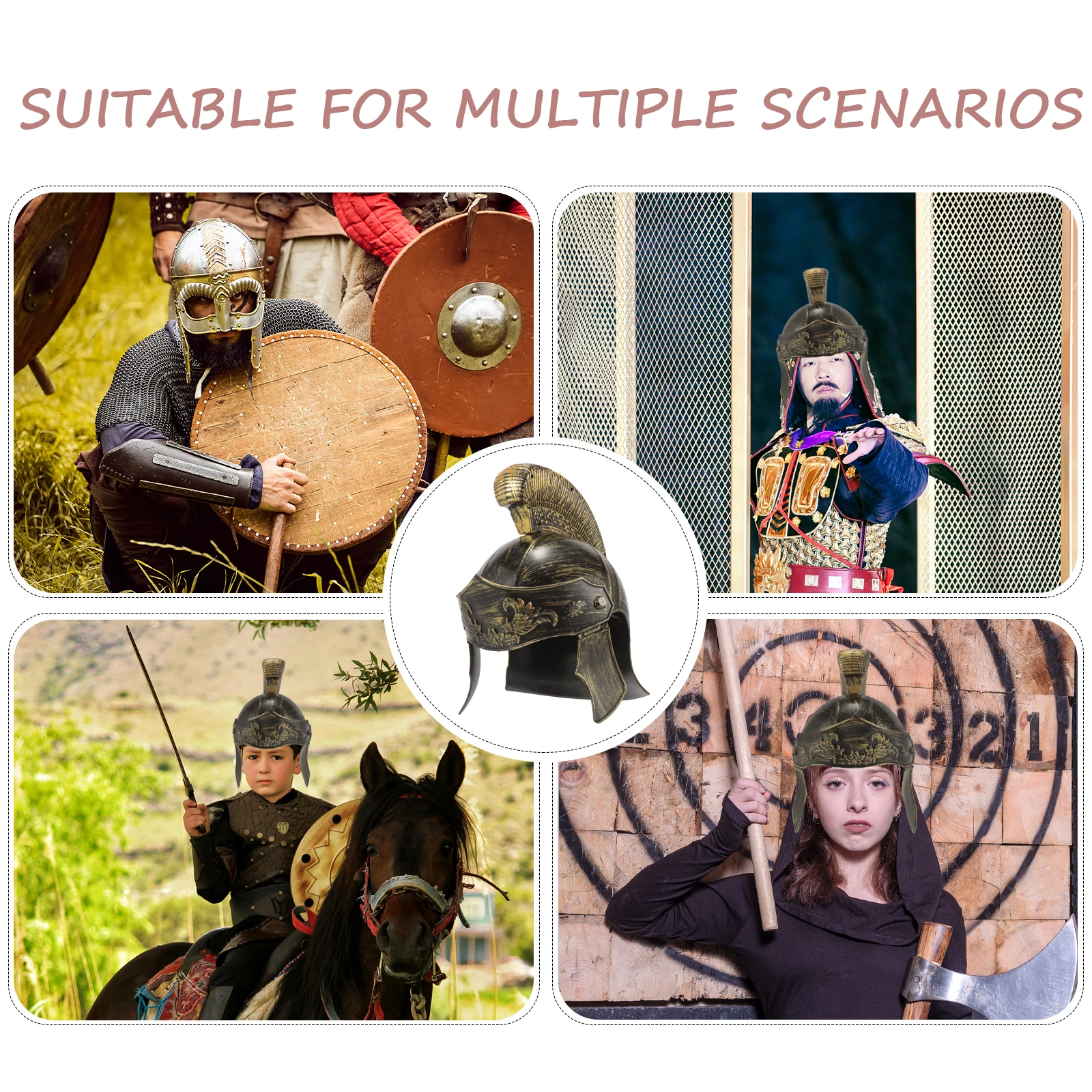 

Golden Samurai Hat Roman Soldier Costume Prop Lightweight Breathable Plastic Material Party Accessory Novelty Headpiece