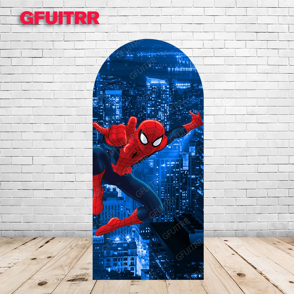 Super Man Arch Backdrop Double Cover Super Hero Kid Birthday Party City Night Photography Background Baby Shower Photo Prop