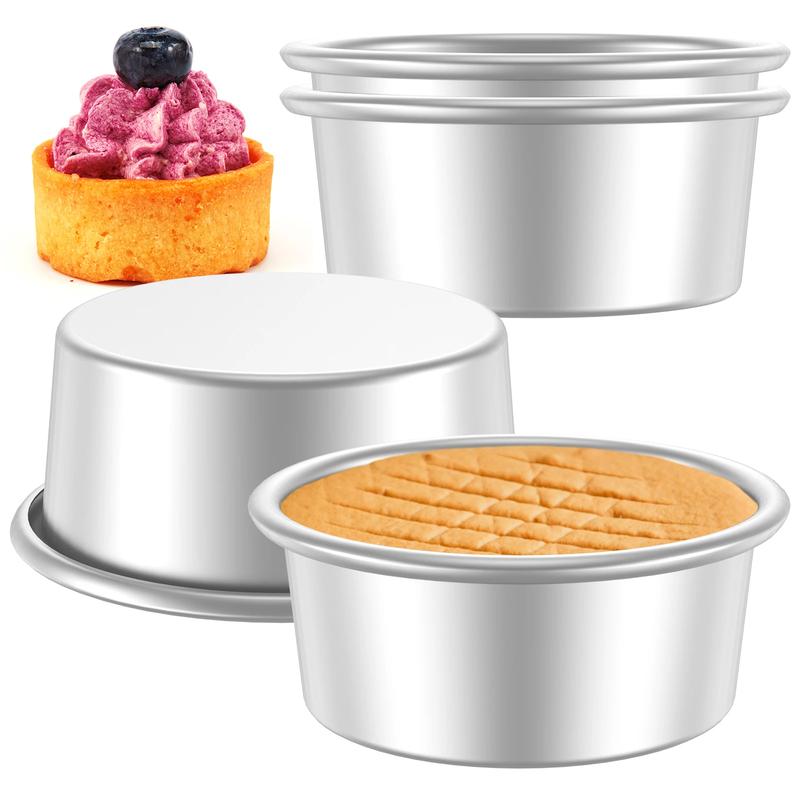 4Pcs Cake Bake Pan Non-Stick 4inch Round Cake Tin Stainless Steel Cake Mold Pan Reusable Heavy Duty Cake Bakeware Heat-Resistant