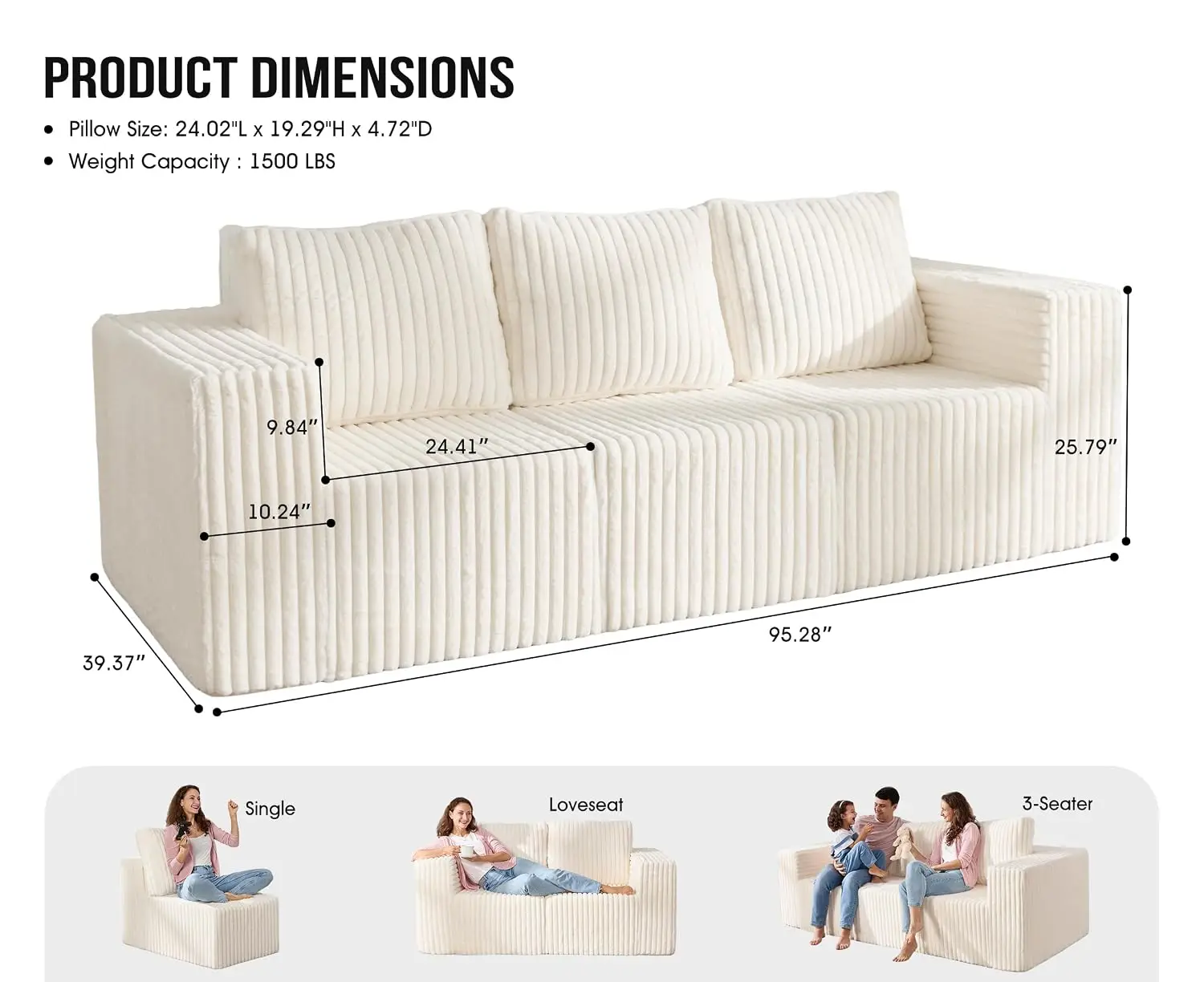Boneless Modular Sofa Memory Foam Living Room Sectional, Customized