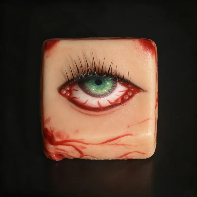Handmade Horror Human Skin Eyeball Cube Squishy Toy Realistic Bloody Eyelash Square Squeeze Vent Toy Stress Relief Halloween