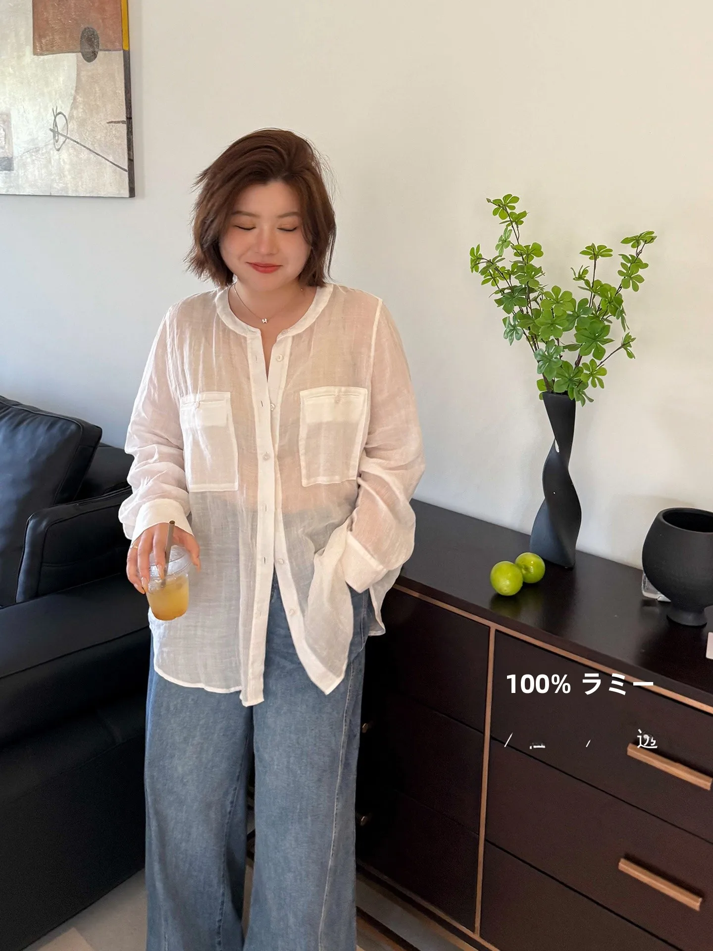 

Lightweight Flax Shirt Loose round Neck Long Sleeve Women's Spring Summer Breathable Comfortable plus Size Clothing Muzi Ideal